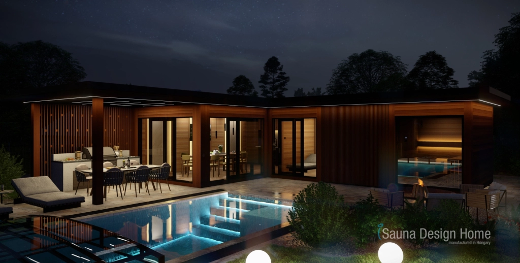 Saunový dům v noci