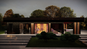 Saunový domek s večerním náladovým osvětlením